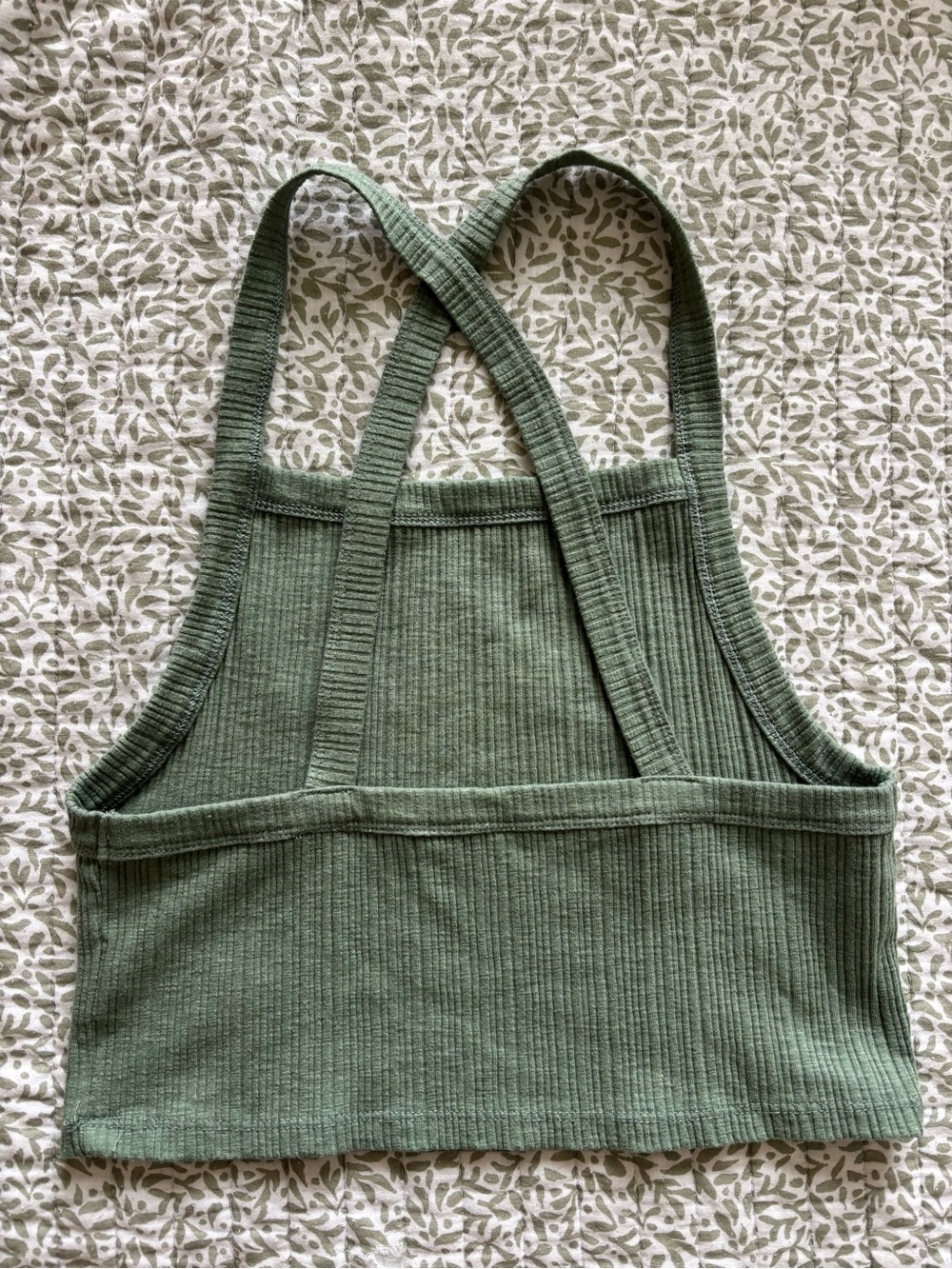 American Eagle Outfitters Ribbed Cropped Halter Tank - Sage Green - Picture 2 of 3